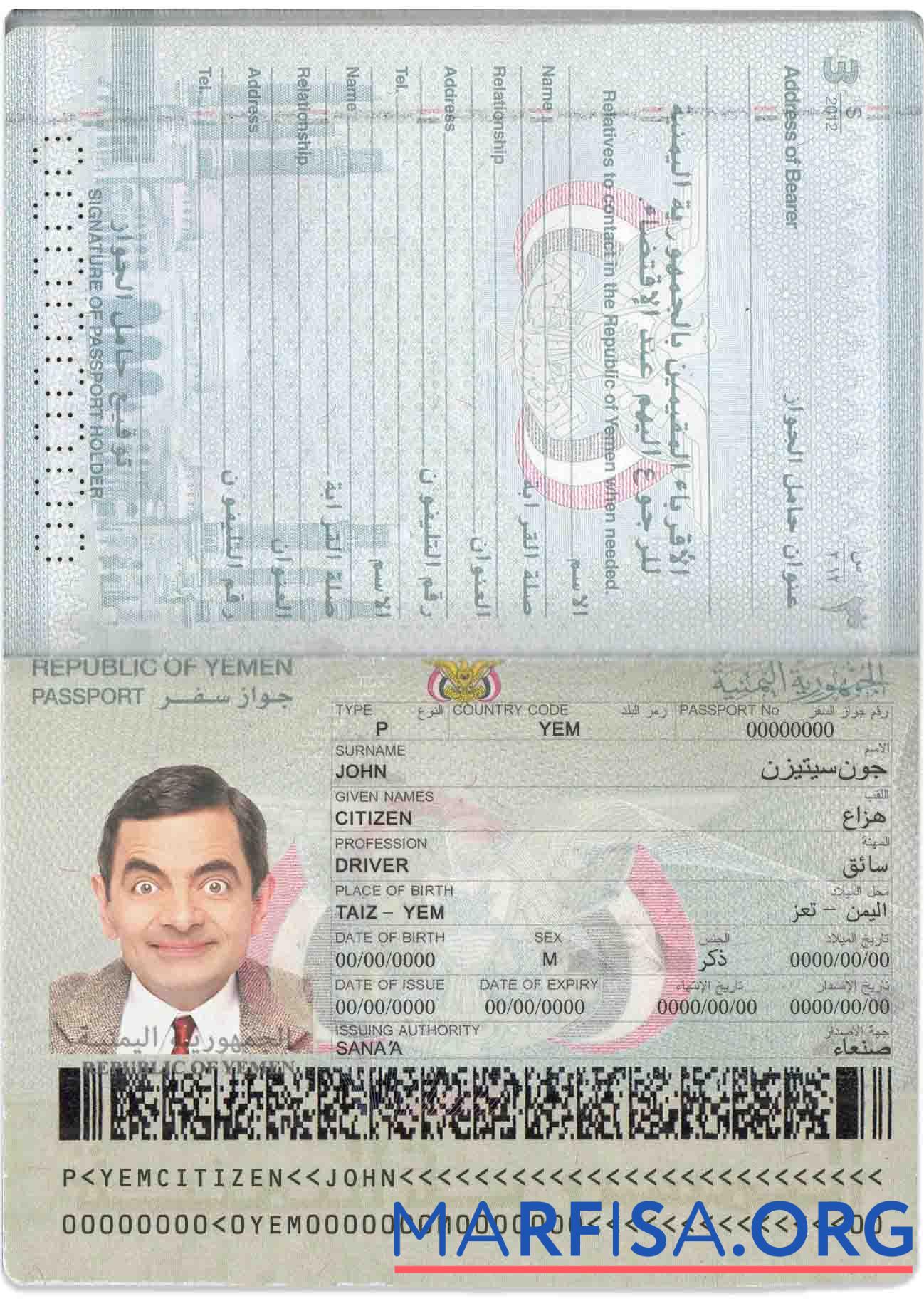 Blank Yemen passport example